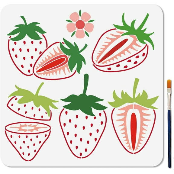 5 Styles Strawberry Stencil 11.811.8inch Berries Fruits Painting Stencil Reusable Flower Strawberry Core Section Template DIY Craft for Painting on Wood Furniture Canvas Wall Decoration Colorful