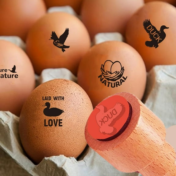 5 Styles Text and Duck Pattern Wooden Rubber Stamps 2/3 Inch Small Mini Stamp Round Rubber Stamp for Scrapbooking Card Making Egg Stamping Crafting Home Farm Supplies