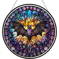 thumbnail image 1 of 5 Styles Witch Bat Black Cat Haunted House Stained Glass Acrylic Suncatchers, Round Halloween Window Hanging Ornaments Front Door Porch Decor, 1 of 8