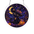 thumbnail image 1 of 5 Styles Witch Bat Black Cat Haunted House Stained Glass Acrylic Suncatchers, Round Halloween Window Hanging Ornaments Front Door Porch Decor, 1 of 8