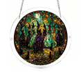 thumbnail image 1 of 5 Styles Witch Bat Black Cat Haunted House Stained Glass Acrylic Suncatchers, Round Halloween Window Hanging Ornaments Front Door Porch Decor, 1 of 8