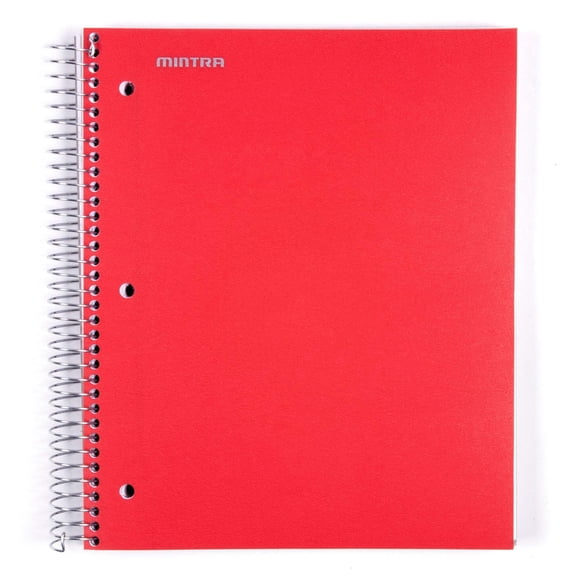 Mintra 5 Subject Spiral Notebook - Red - College Ruled - Durable Poly Cover/5 Poly Pockets/200 Sheets