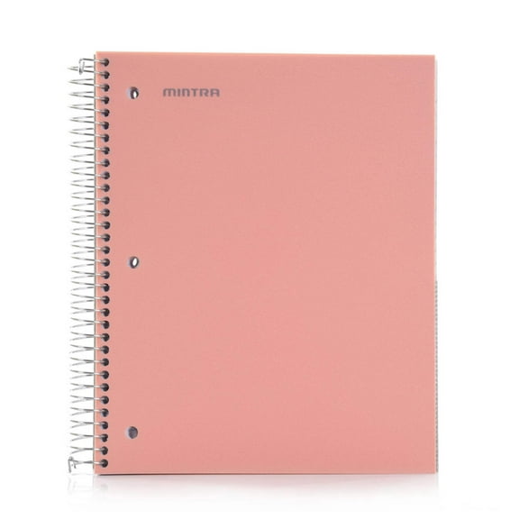 Mintra 5 Subject Spiral Notebook - Salmon - College Ruled - Durable Poly Cover/5 Poly Pockets/200 Sheets