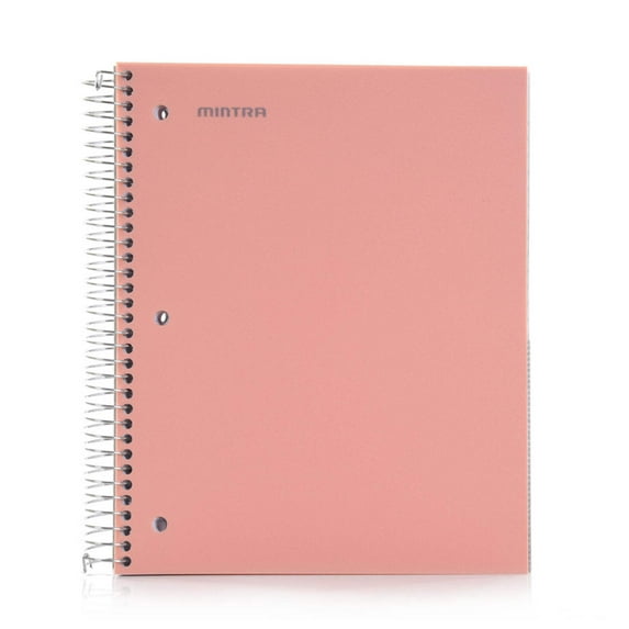Mintra 5 Subject Spiral Notebook - Salmon - College Ruled - Durable Poly Cover/5 Poly Pockets/200 Sheets