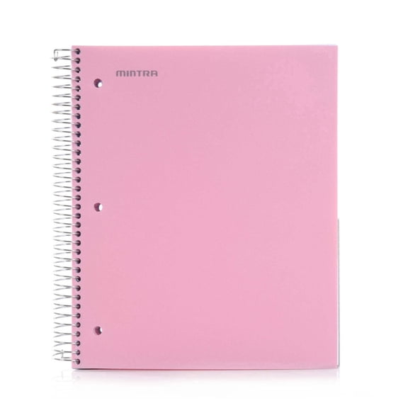 Mintra 5 Subject Spiral Notebook - Pink - College Ruled - Durable Poly Cover/5 Poly Pockets/200 Sheets