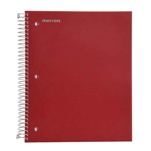 Mintra 5 Subject Spiral Notebook - Chili Oil - College Ruled - Durable Poly Cover/5 Poly Pockets/200 Sheets