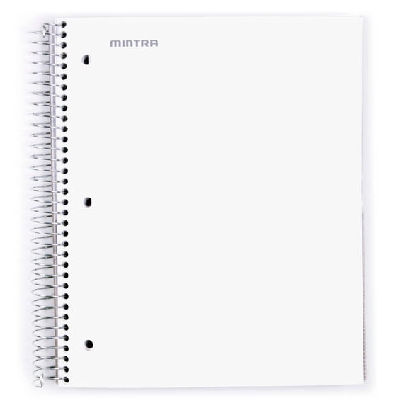 Mintra 5 Subject Spiral Notebook - White - College Ruled - Durable Poly Cover/5 Poly Pockets/200 Sheets