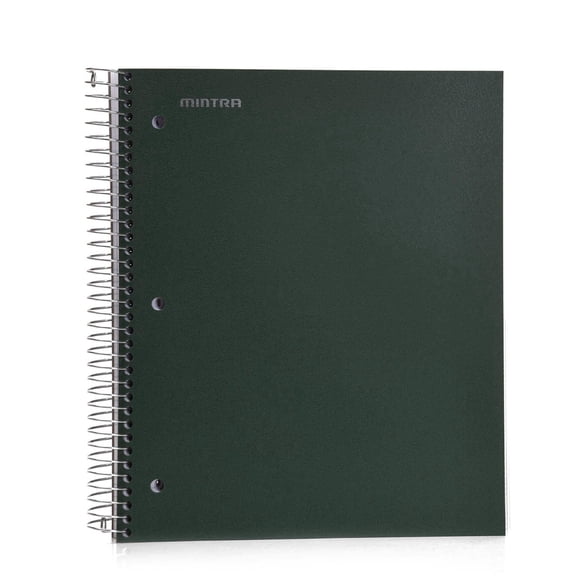 Mintra 5 Subject Spiral Notebook - Green Olive - College Ruled - Durable Poly Cover/5 Poly Pockets/200 Sheets