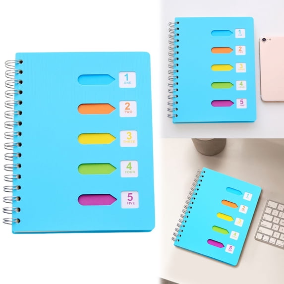 5 Subject Notebook College Ruled Spiral Notebook A5 Hardcover Notebook with Divider Tabs 120 Pages Small Notebook for Work Spiral Notebook College Ruled Notebook for Note Taking ,Blue