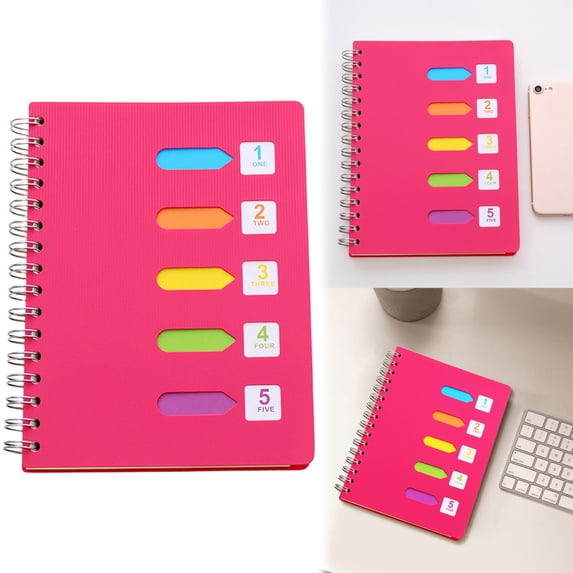 5 Subject Notebook College Ruled Spiral Notebook A5 Hardcover Notebook with Divider Tabs 120 Pages Small Notebook for Work Spiral Notebook College Ruled Notebook for Note Taking ,Red