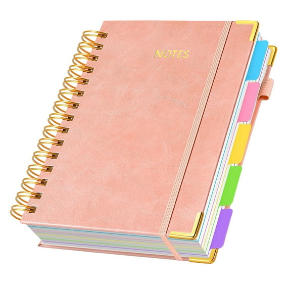 5 Subject Notebook Hardcover Spiral Bound with Removable Dividers Tabs 300 Pages B5 Size College Ruled Journal for Women Students School Work Note Taking Leather Cover 8x10 Inches
