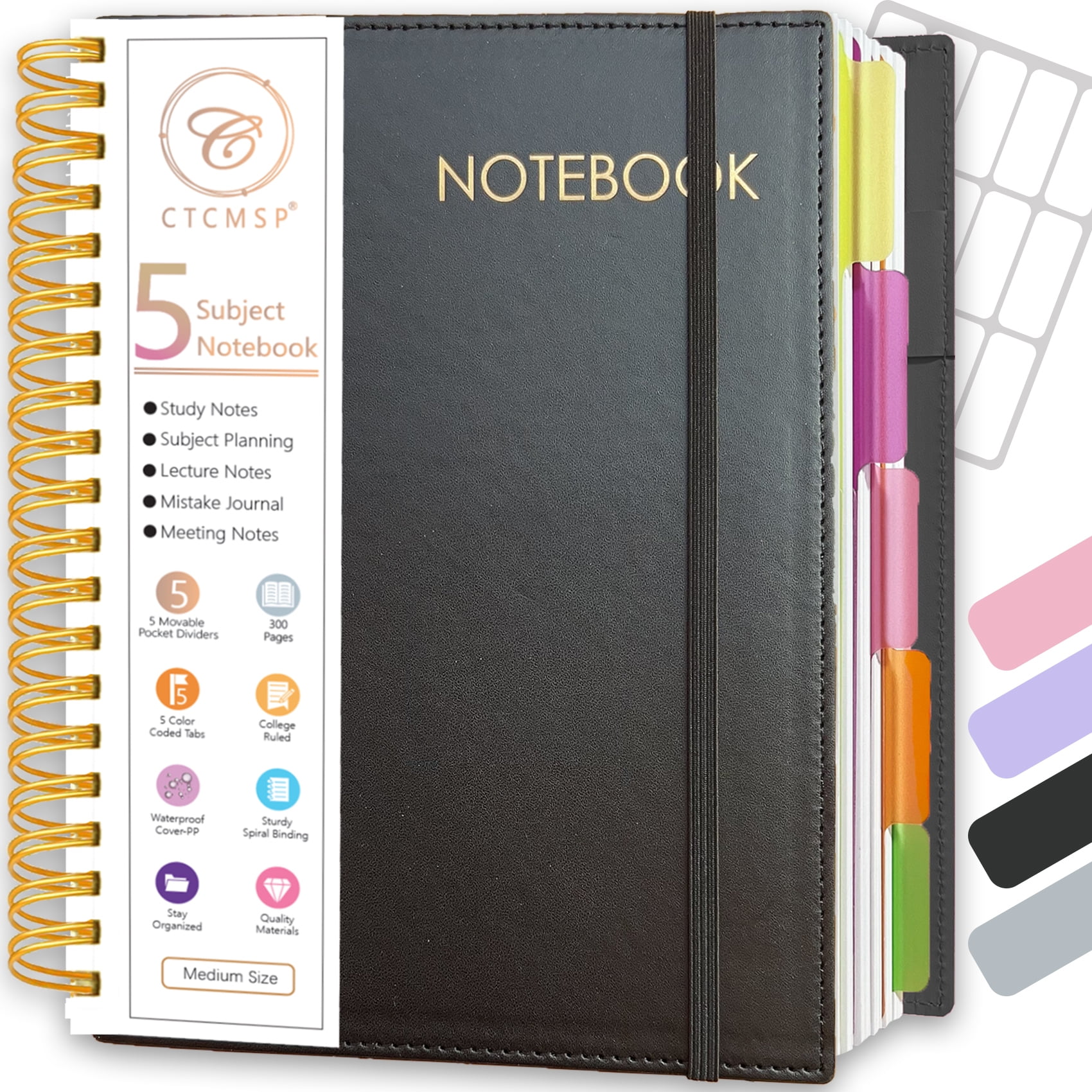 CTCMSP 5 Subject Spiral Notebook,Leather Hardcover Notebook with ...