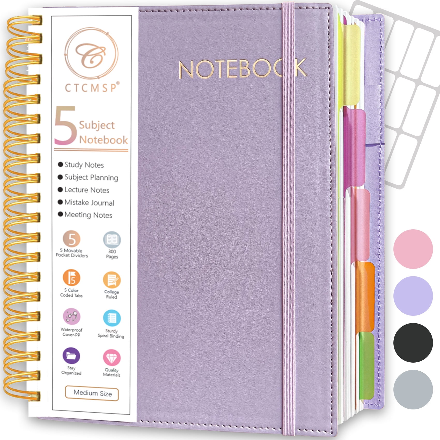 CTCMSP 5 Subject Spiral Notebook,Leather Hardcover Notebook with ...