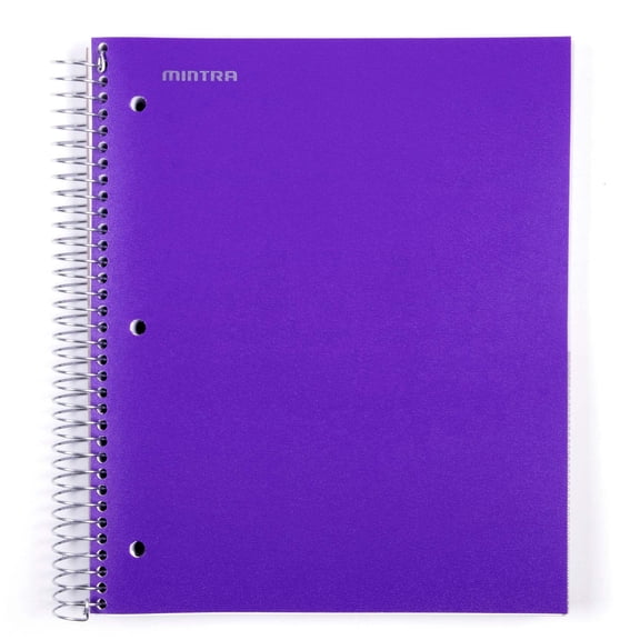 Mintra 5 Subject Notebook - Purple - Wide Ruled - Durable Poly Cover/5 Poly Pockets/200 Sheets
