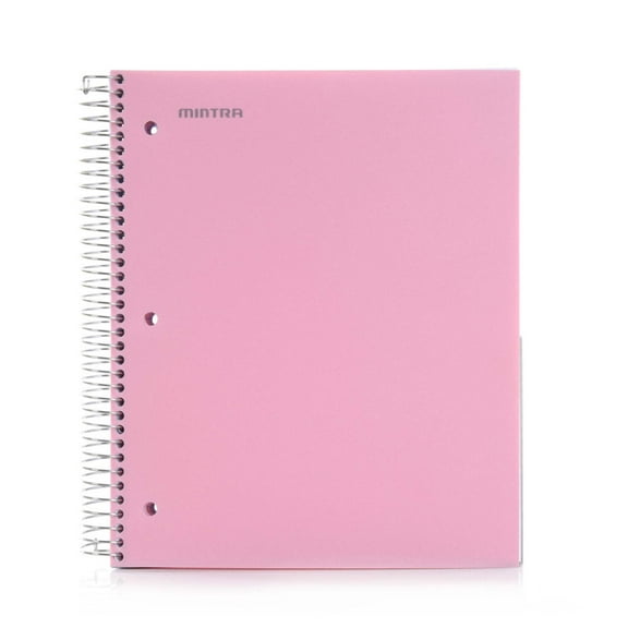 Mintra 5 Subject Notebook - Spring Pink - Wide Ruled - Durable Poly Cover/5 Poly Pockets/200 Sheets