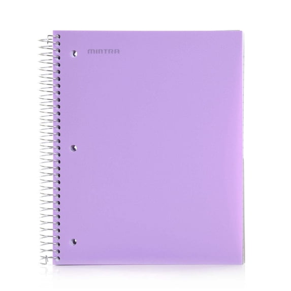 Mintra 5 Subject Notebook - Lavender - Wide Ruled - Durable Poly Cover/5 Poly Pockets/200 Sheets