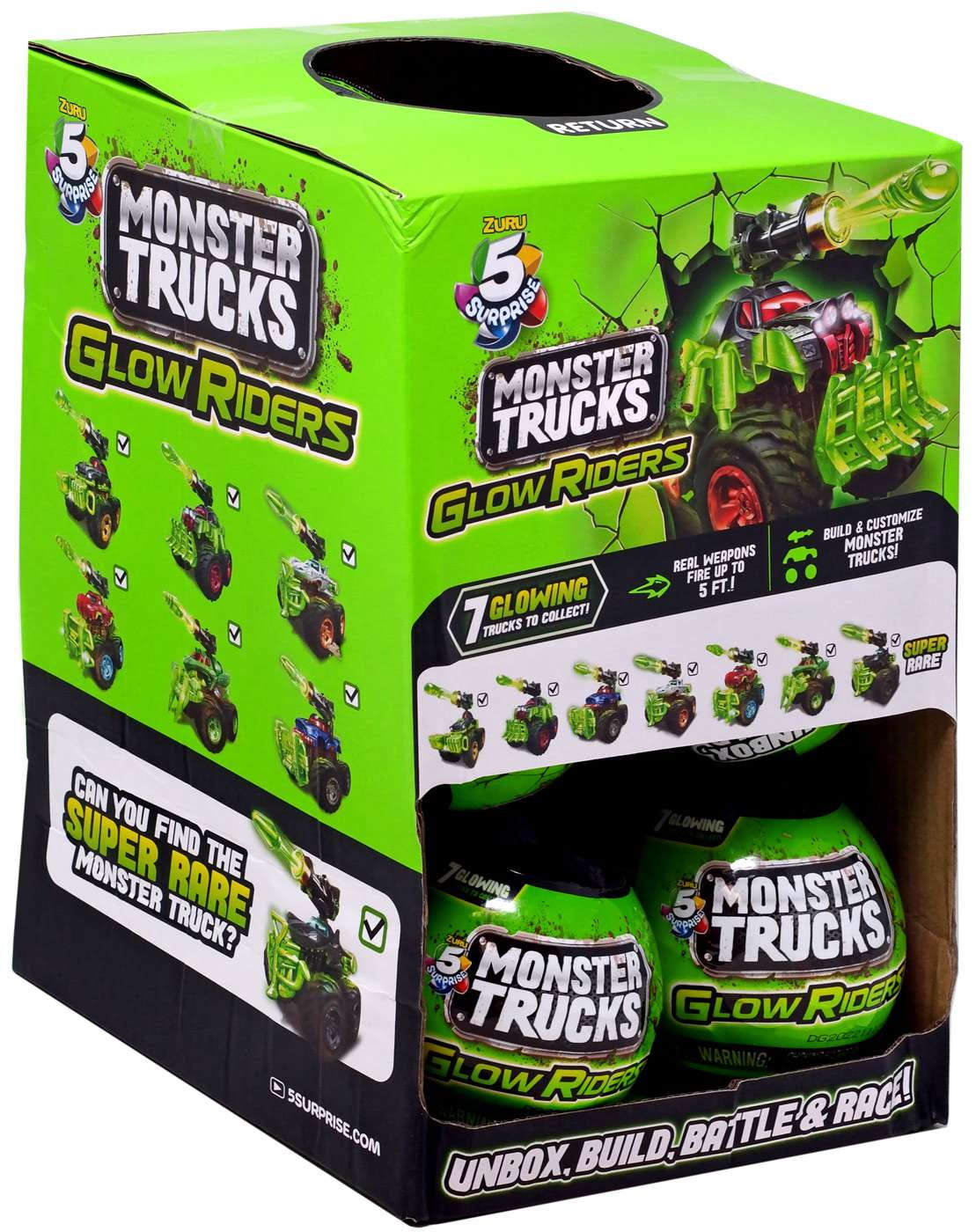 新品　まとめ売り　Monster Trucks glow riders カプセル 5 Surprise Monster Trucks Glow Riders Series 2 By ZURU Glow