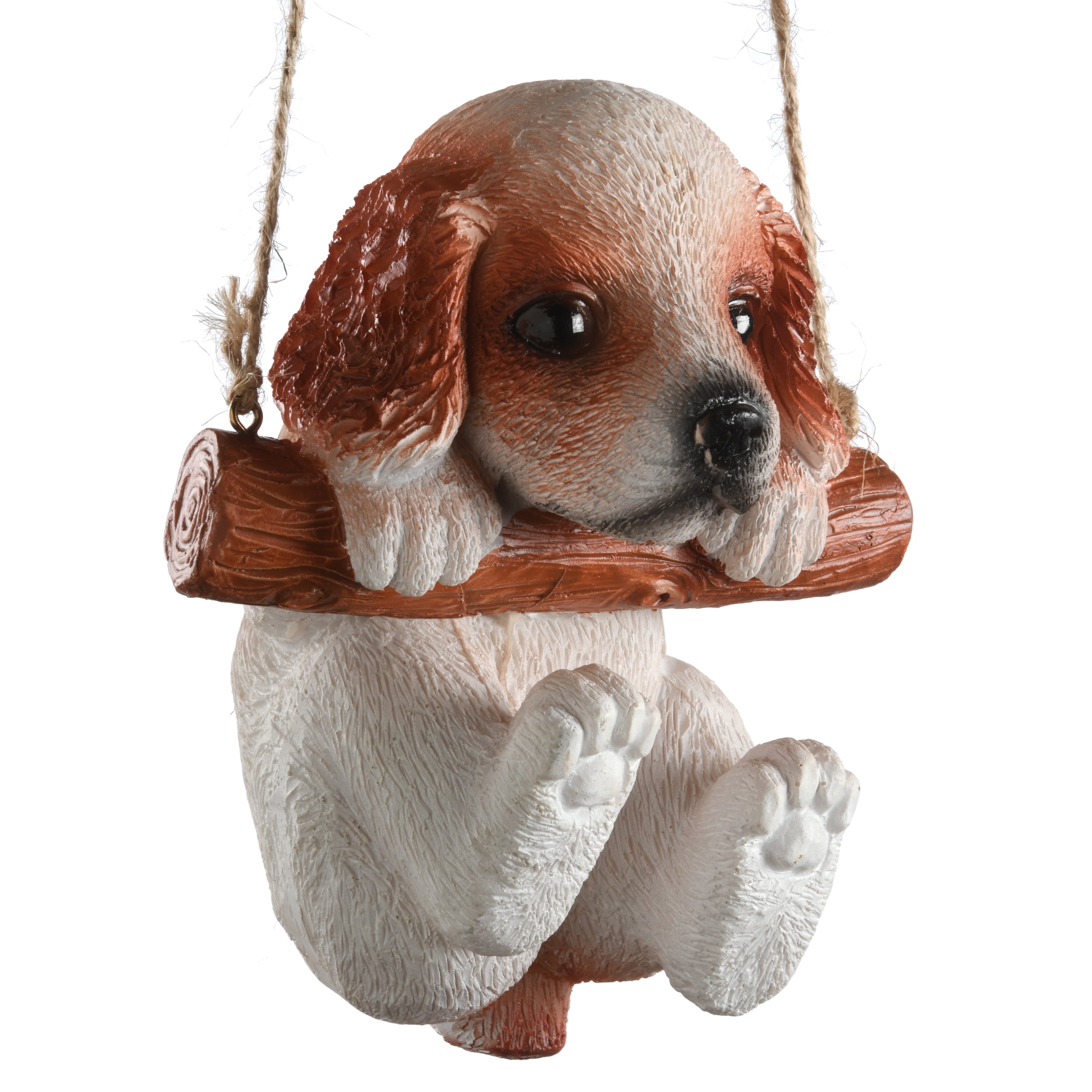 5" Brown and White Resin Swinging Spaniel Puppy Figurine