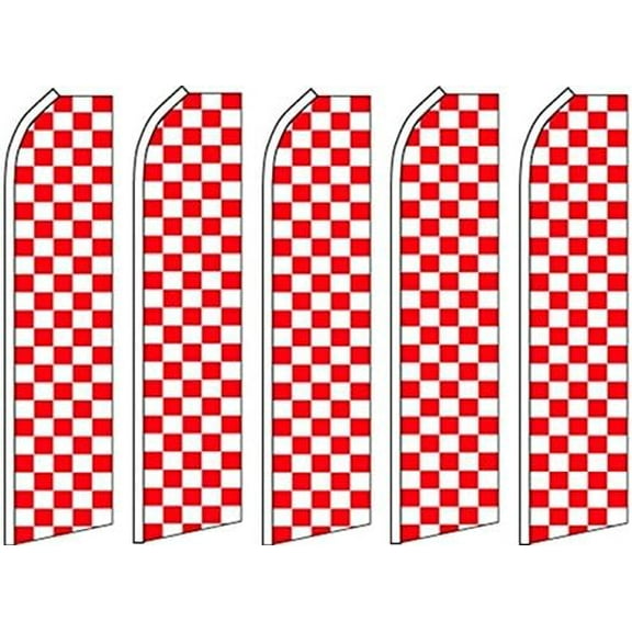 5 Swooper Flutter Feather Flags CHECKERED Red White$$Other