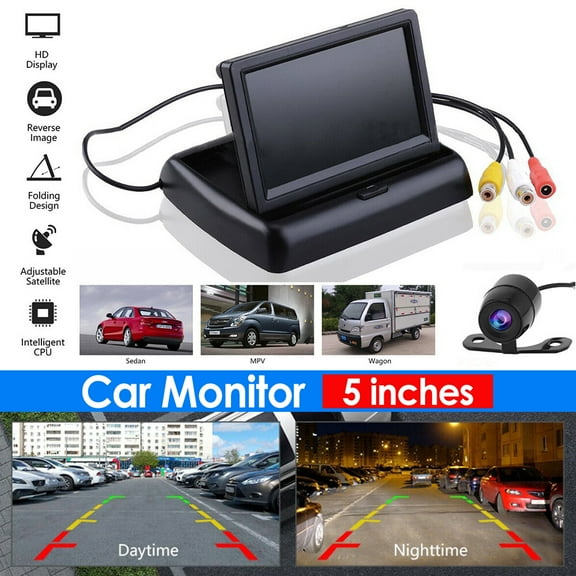 5" TFT LCD Foldable Car Monitor Rear View Backup Camera HD Parking, Car Rear View HD Parking System and Monitor for Van Bus Truck