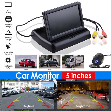 5" TFT LCD Foldable Car Monitor Rear View Backup Camera HD Parking, Car Rear View HD Parking System and Monitor for Van Bus Truck
