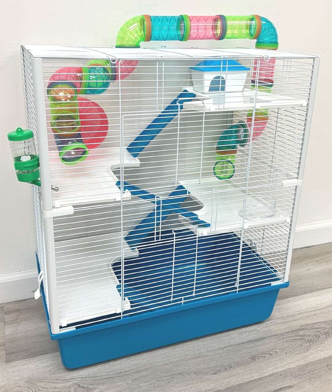 5-TIERS EXTRA LARGE Hamster Mansion Mouse Habitat Gerbil Home Critters Mice House Cage with Complete Set of Accessories Expandable and Customizable Crossover Tube Tunnel