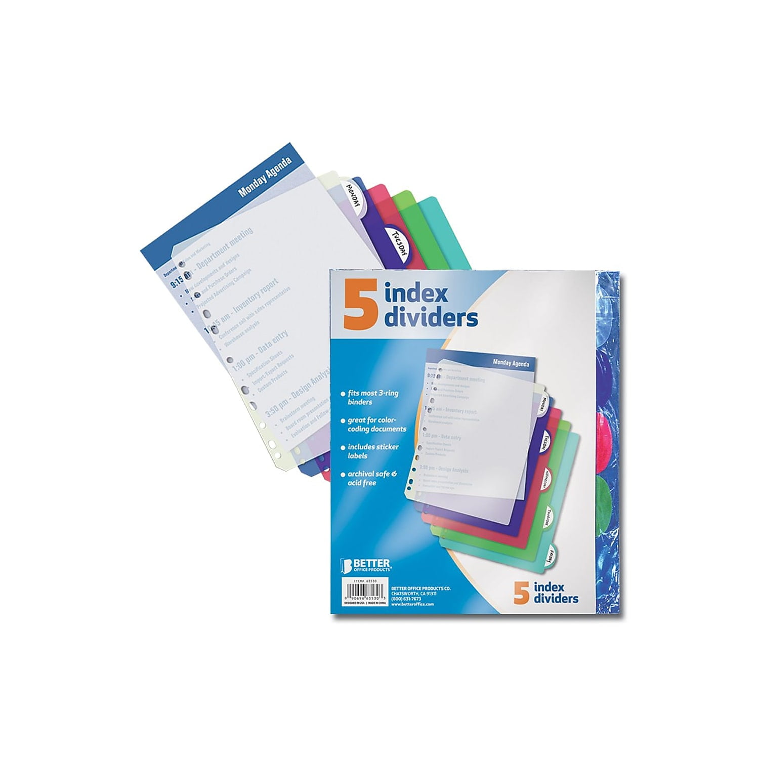 5 Tab Plastic Binder Index Dividers, Large Rounded Index Tabs, 12 Pack