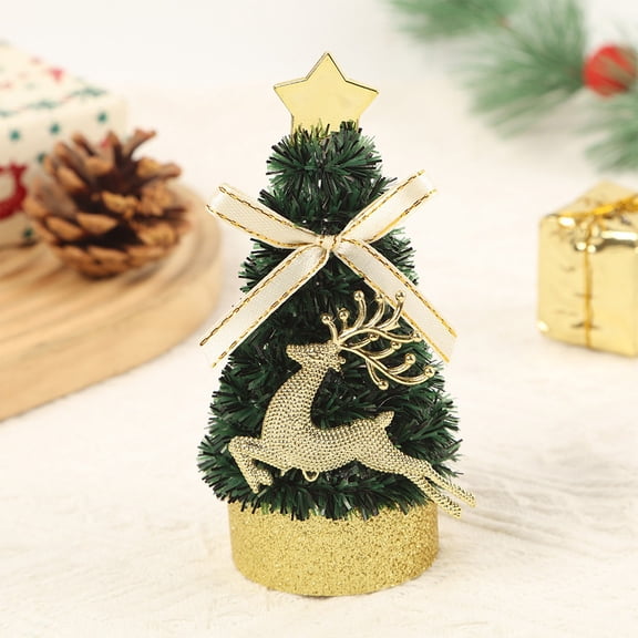 5" Tabletop Christmas Tree Mini Christmas Tree Potted Plants with Gold Star Snowflake/ Deer and Ribbon, Artificial Tree Pots Indoor Decorative for Holiday Tabletop and Desktop Decor