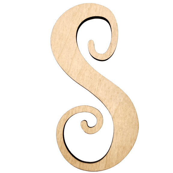 5" Tall BIRCH Wood Letter S | 1/4" Thick | Wood Craft Letter | Starfish Font | Script Font