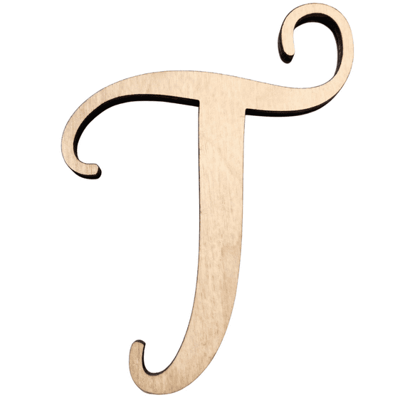 5" Tall BIRCH Wood Letter T | 1/4" Thick | Wood Craft Letter | Starfish Font | Script Font