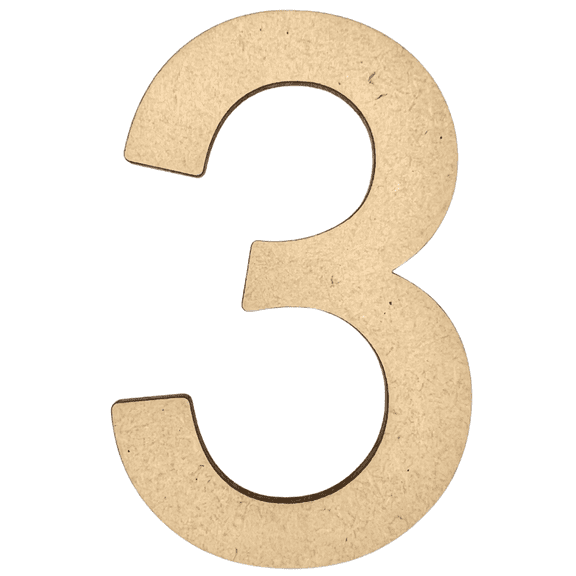 5" Tall MDF Number 3| 1/4" Thick | Krafty Supply Letters | Arial | Wooden Letter