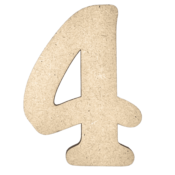 5" Tall MDF Number 4 | 1/8" Thick | Krafty Supply Letters | Beltorian