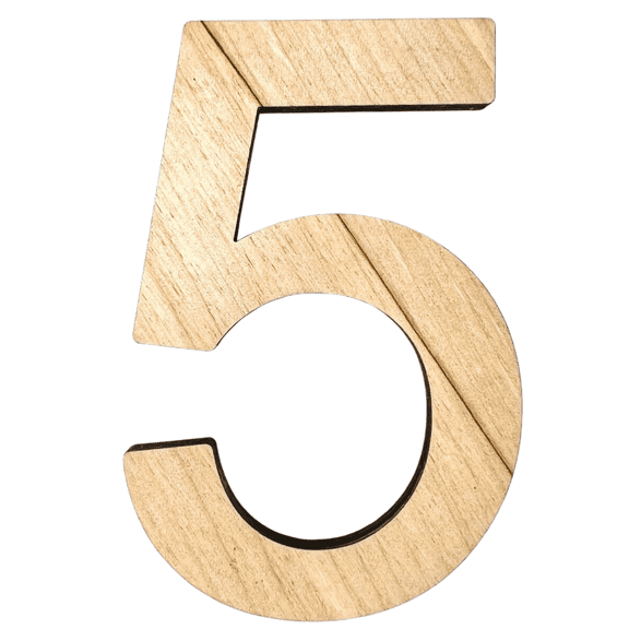 5" Tall MDF Number 5| 1/4" Thick Birch | Krafty Supply Letters | Arial | Wooden Letter