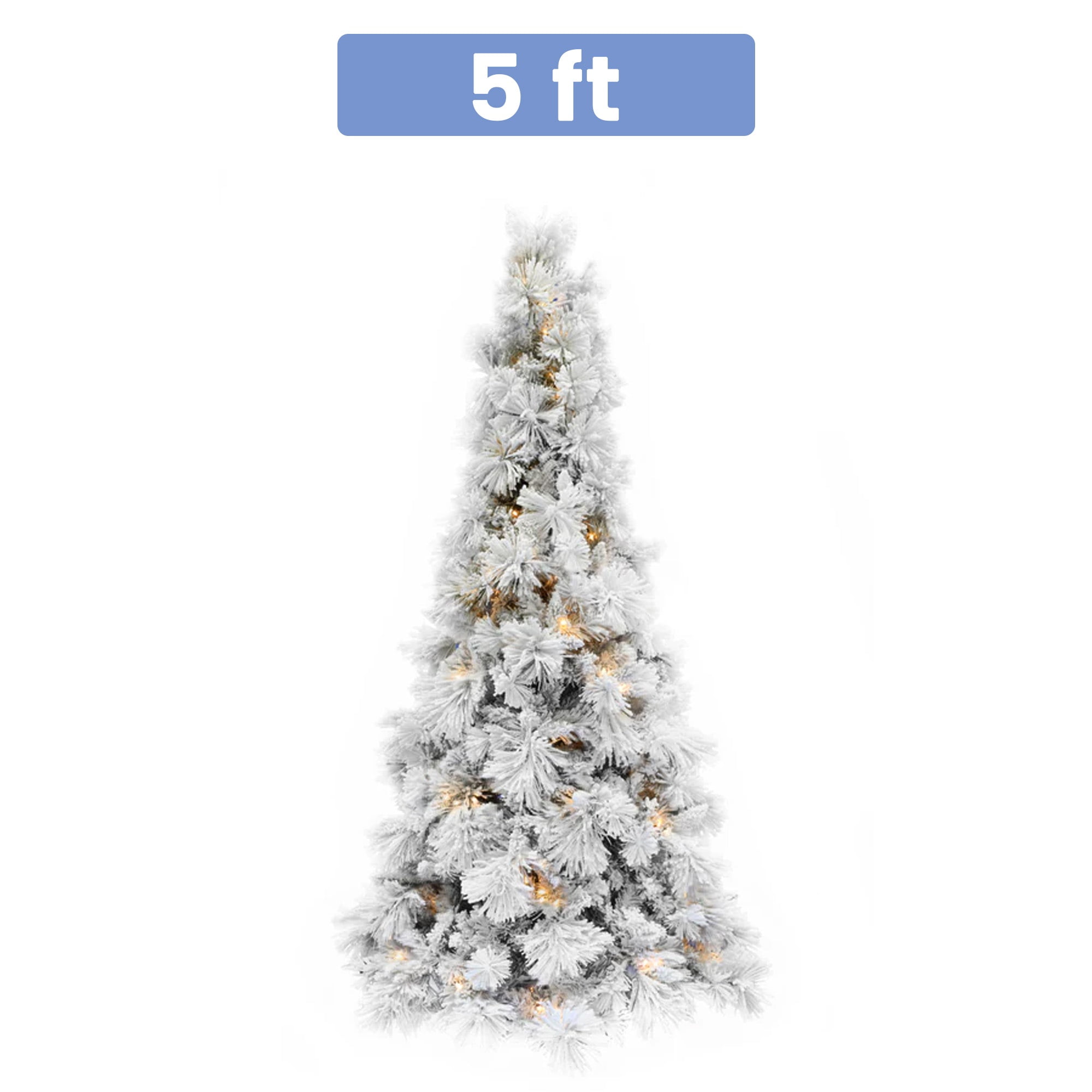 5' Tall Prelit Slim Snow Flocked Atka Christmas Tree with Metal Stand