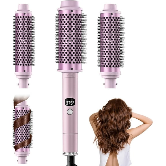 5 Temps LCD Display Ceramic Tourmaline Heated Styling Brush Set - 3-in-1 Detachable Barrels (1.25/1.5/1.75 Inch), PTC Heater for Versatile Hair Styling