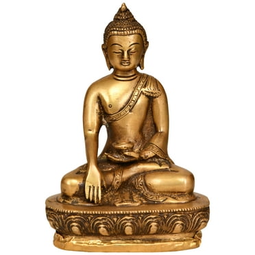 5" Tibetan Buddhist Lord Buddha Idol in Bhumi Sparsha Mudra in Brass | Handmade | Made in India - Br