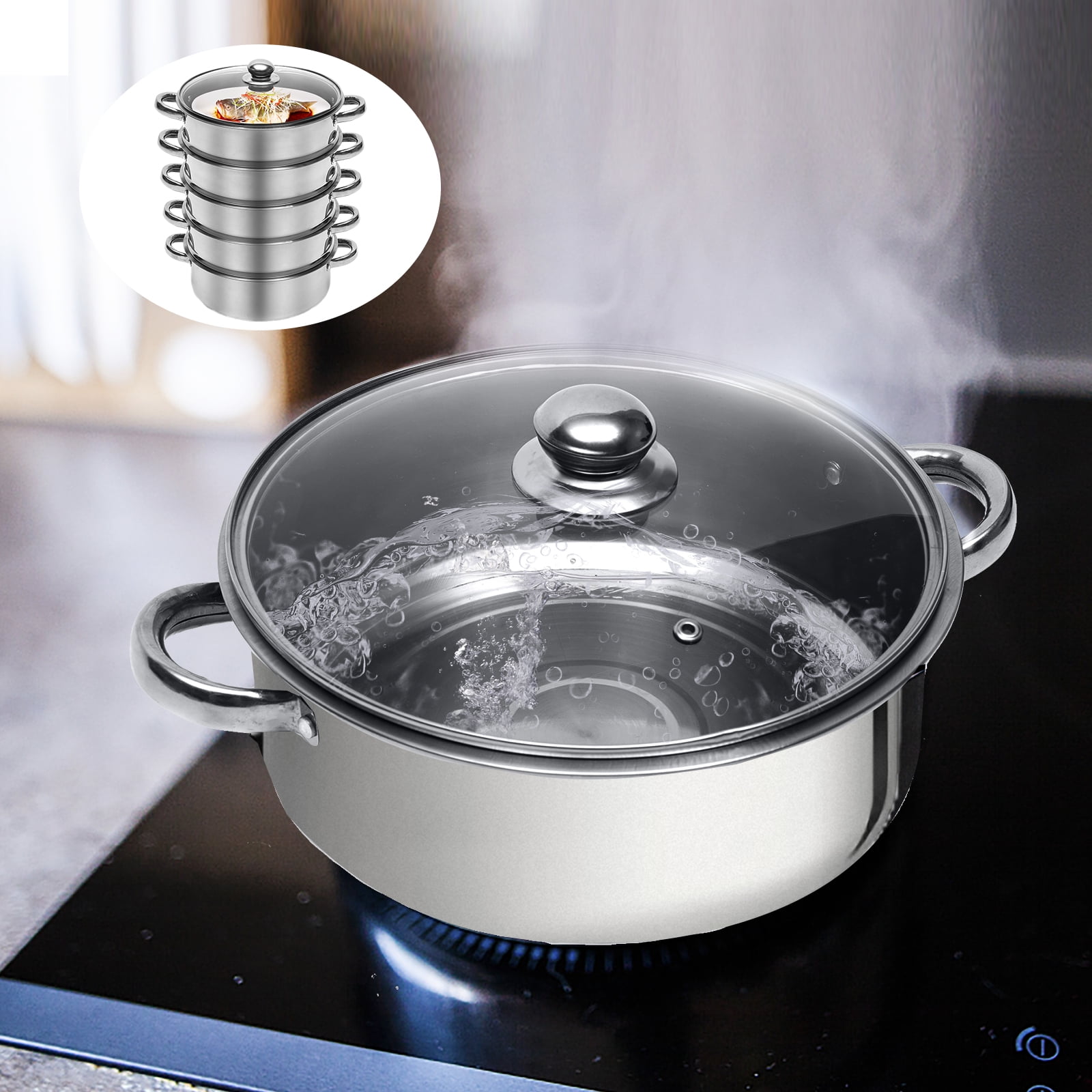 5 Inch Steamer Insert 5-Tier 10 inch Food Steamer Stainless Steel Steamer with Large Capacity ...
