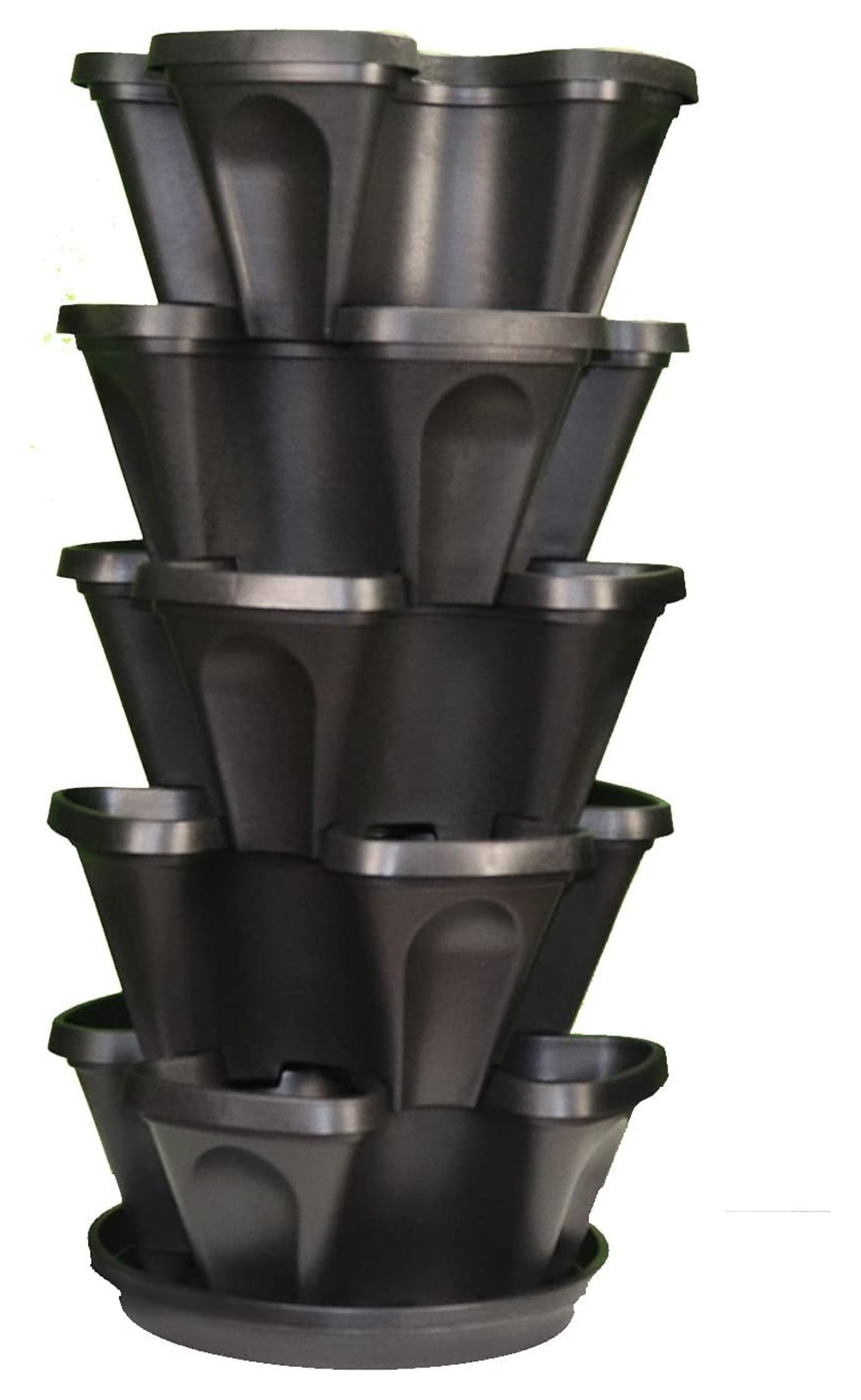 5-Tier 13 inch Strawberry and Garden Planter - Stackable Gardening Pots with 10 Inch Saucer (Black)