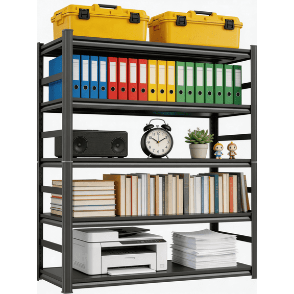 5-Tier 16"D x 36"W x 72"H Metal BookShelf, Industrial Bookshelves, Heavy Duty Storage Shelf for Books, Adjustable Standing Book Shelf for Living Room, Bedroom, Office, Library, Tool-Free Assembly