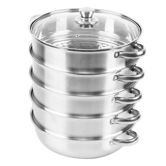 5 Tier 304 Stainless Steel Steamer, Each Tier Steaming Cookware Pot with Glass Lid and Anti-scalding Handles