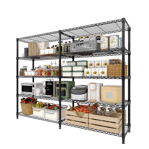 5-Tier 35" Width Storage Shelves with Wheels, Garage Shelving Heavy Duty Metal Shelves, Adjustable Pantry Shelf, Commercial Shelving ﻿
