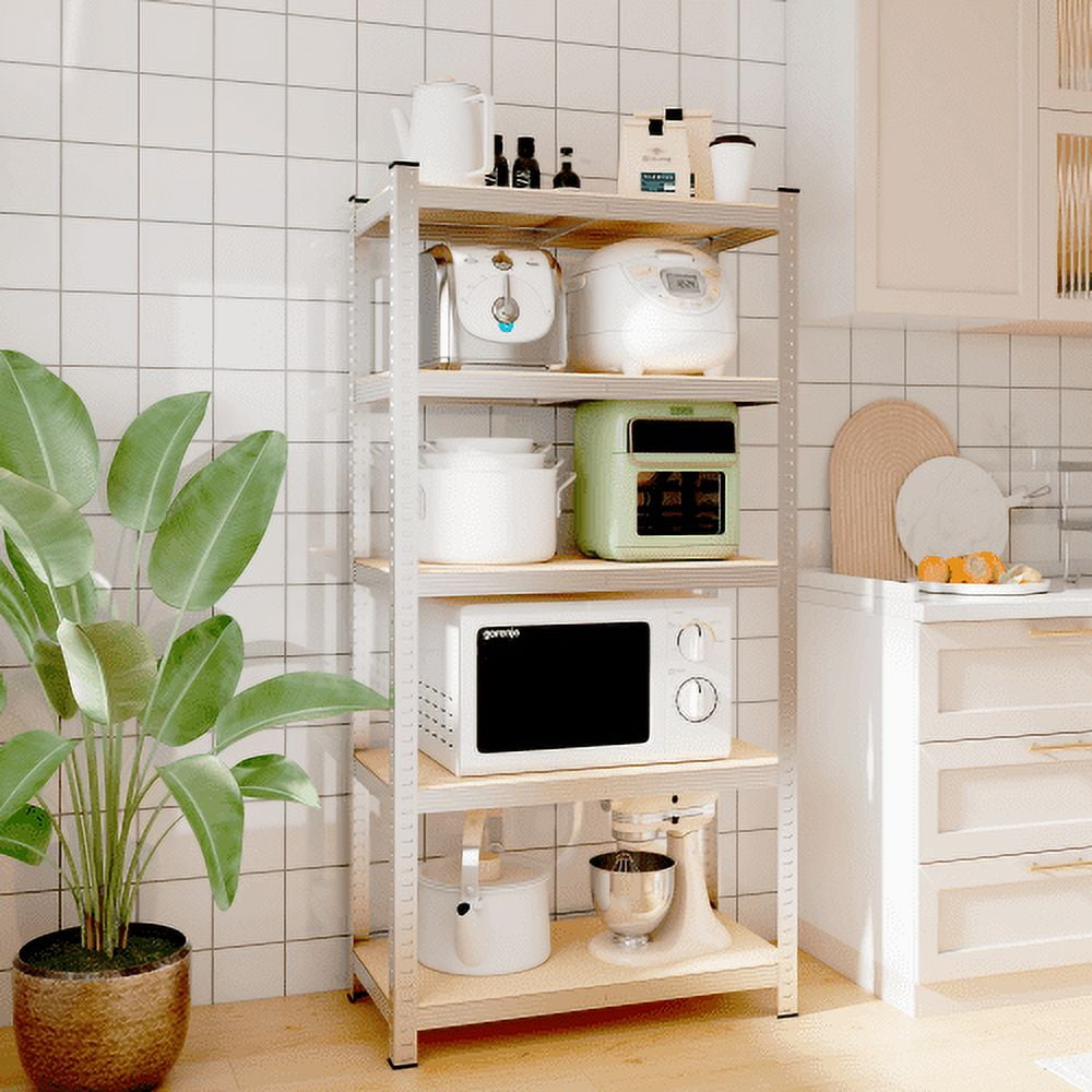 5 Tier 35"x18"x71" Ventilated Plastic Wall Shelf Unit, Metal Storage