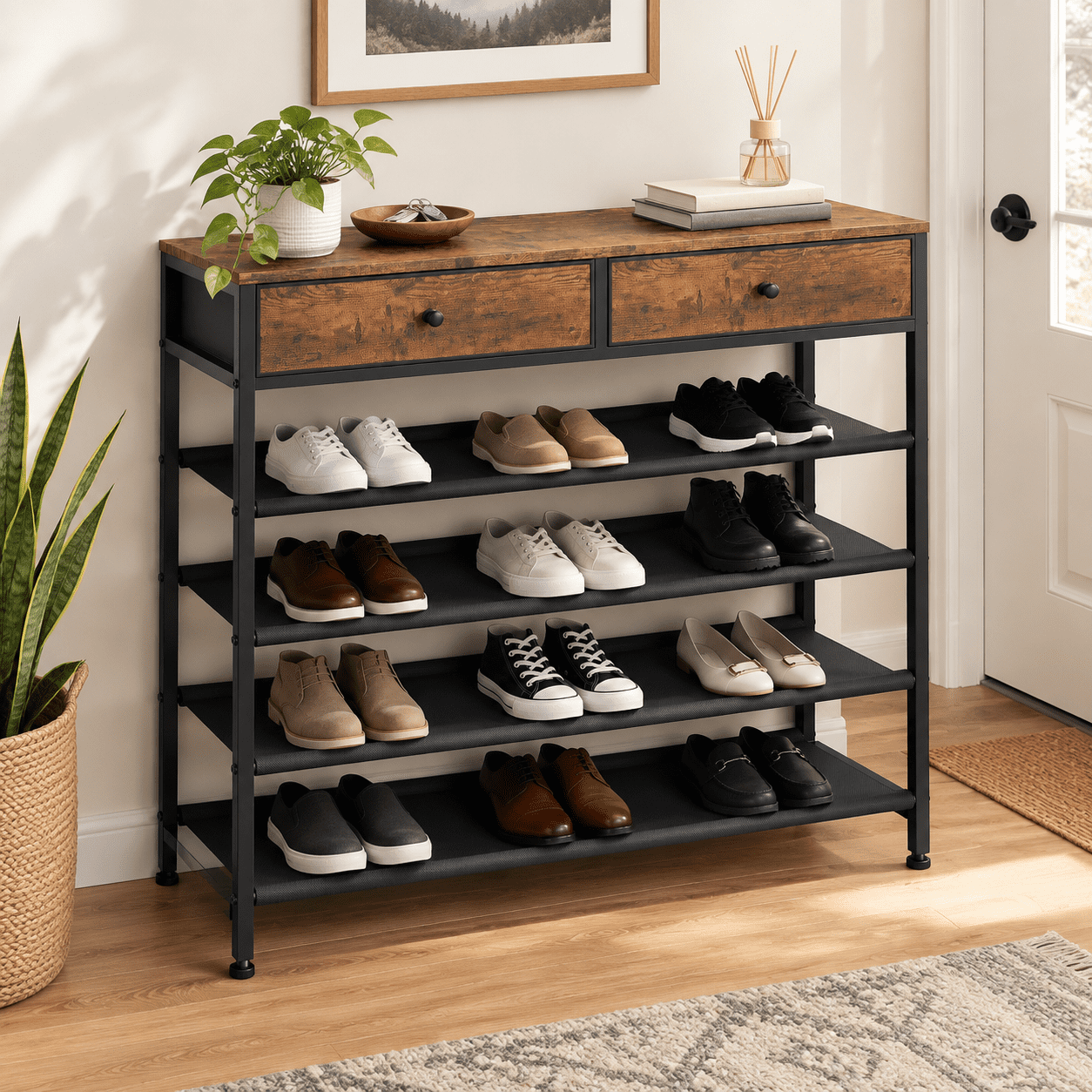 Rustic Garment Rack 5 Tier ( 36.2 X 11 X 36.2 Inches)-rustic Brown 5 Tier ( 36.2 x 11 x 36. ...