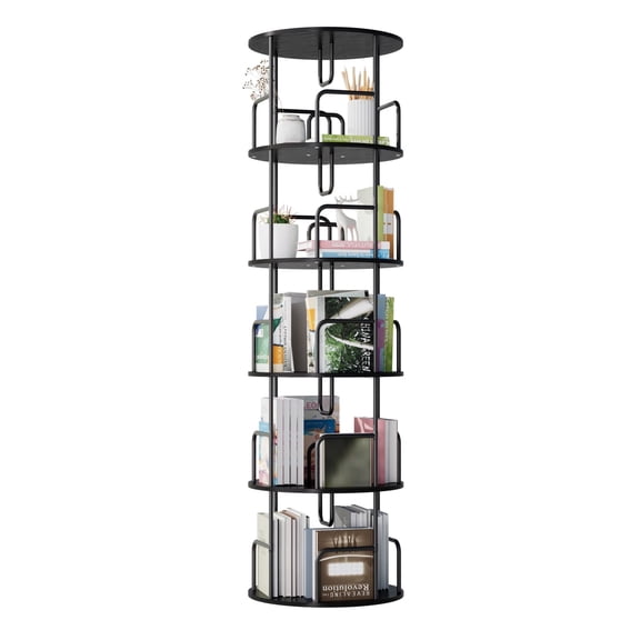 5 Tier 360 Revolving Bookcase - Narrow Tall Vertical Spinning Storage Organizer for Bedroom & Living Room, Black