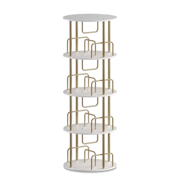 4 Tier 360° Rotating Bookshelf Tower, Tall Spinning Bookcase with 20 Compartments, Space Saving Round Display Shelf, Freestanding Corner Storage Organizer for Bedroom, Living Room & Home Office,White