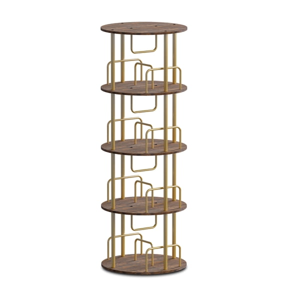 4 Tier 360° Rotating Bookshelf Tower, Tall Spinning Bookcase with 20 Compartments, Space Saving Round Display Shelf, Freestanding Corner Storage Organizer for Bedroom, Living Room & Home Office,Brown