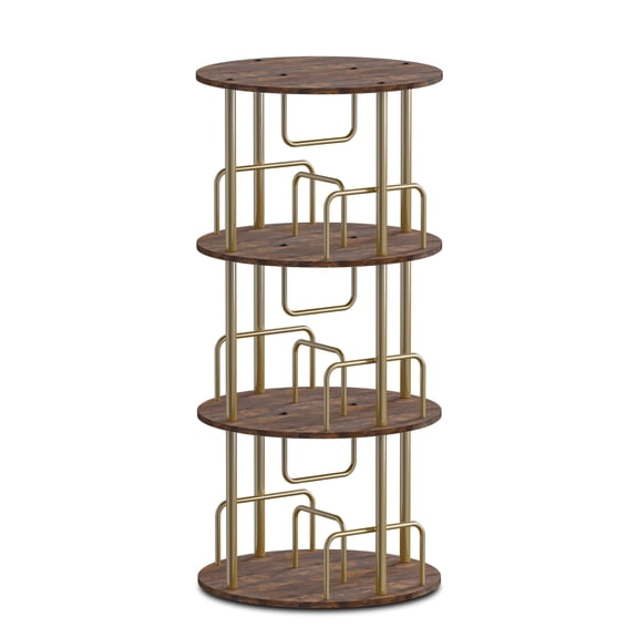 3 Tier 360° Rotating Bookshelf Tower, Tall Spinning Bookcase with 20 Compartments, Space Saving Round Display Shelf, Freestanding Corner Storage Organizer for Bedroom, Living Room & Home Office,Brown