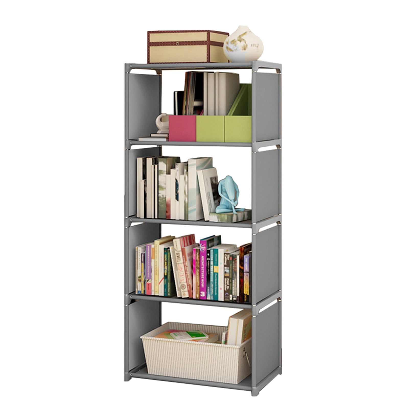 5 Tier 4 Cubes Portable Bookcase Storage Shelves Adjustable Storage ...