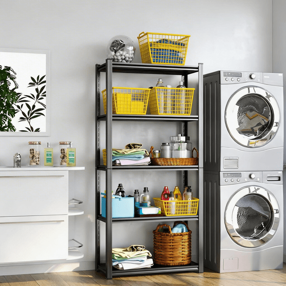 5 Tier 40" W Shelving Rack for Garage Heavy Duty, 3000LBS Adjustable Metal Shelves Gloved Rubber Hammer and Gloves for Kitchen Pantry Basement Bathroom Laundry Shop Plant, 72" H x 16" D