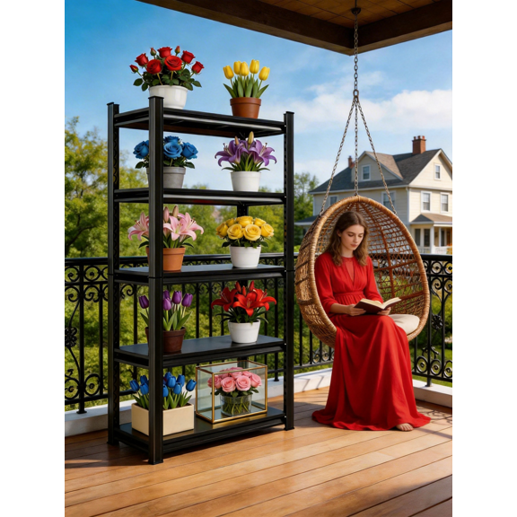 5 Tier 40" W x 72" H Metal Plant Stand,Bookshelf,Snack Rack,Shoe Shelving, Industrial Garage Storage Shelves with Thickened Double-Layer Posts for Kitchen Bathroom Living Room School Office Warehouse